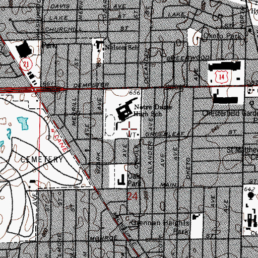 Topographic Map of Notre Dame Park, IL