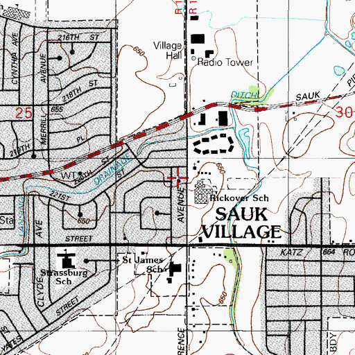 Topographic Map of First Baptist Church, IL