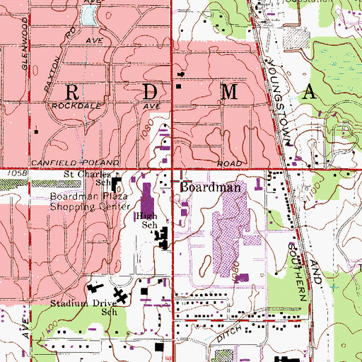 Topographic Map of Boardman Rural Station Post Office (historical), OH