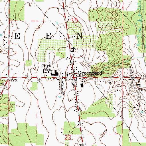 Topographic Map of Greenford Post Office, OH