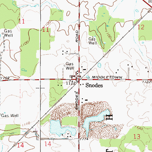 Topographic Map of Snodes Post Office (historical), OH