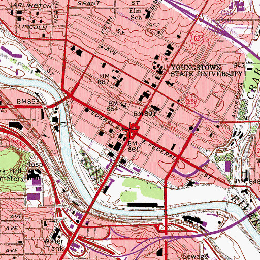 Topographic Map of Youngstown Post Office, OH