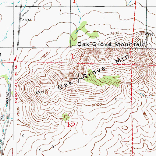 Topographic Map of Oak Grove Mountain, CO