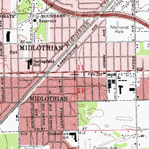 Topographic Map of Midlothian Bible Church, IL