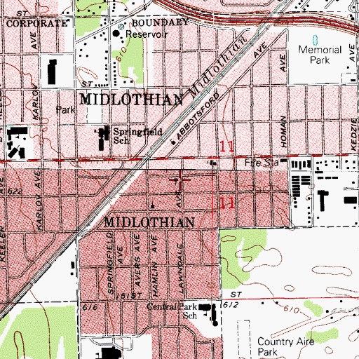 Topographic Map of Midlothian Methodist Church, IL