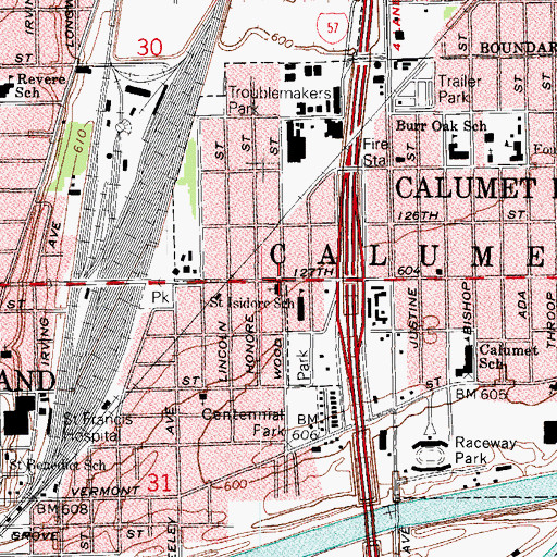 Topographic Map of Saint Isidore Roman Catholic Church, IL