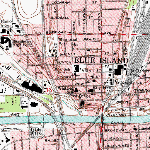 Topographic Map of Salem Evangelical Lutheran Church, IL