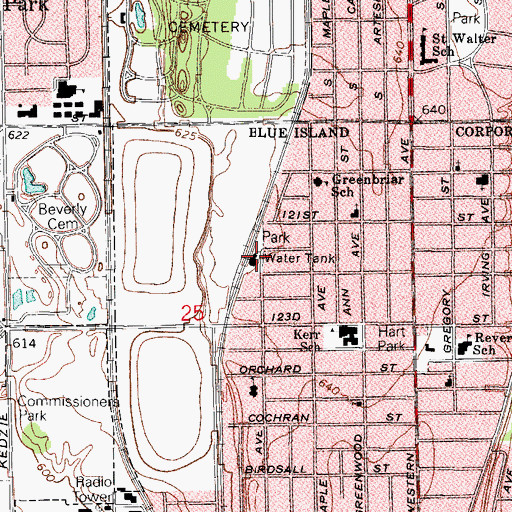 Topographic Map of Blue Island Water Works, IL