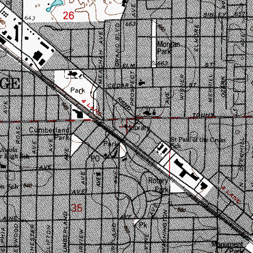 Topographic Map of Park Ridge Public Library, IL