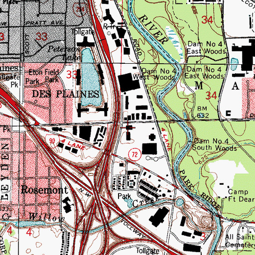 Topographic Map of Rosemont Village Hall, IL