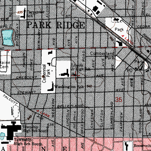 Topographic Map of Park Ridge Presbyterian Church, IL