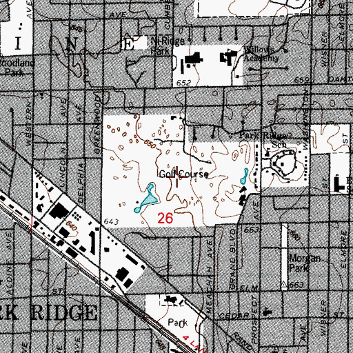 Topographic Map of Park Ridge Country Club, IL