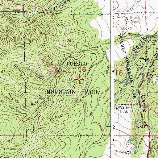 Topographic Map of Pueblo Mountain Park, CO