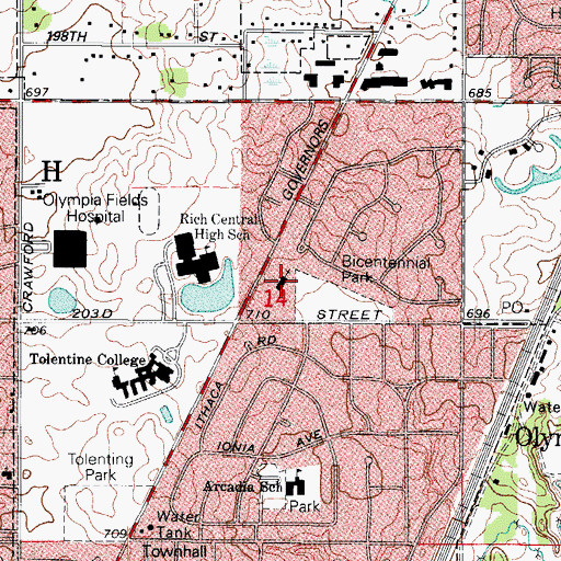 Topographic Map of Central Baptist Church, IL