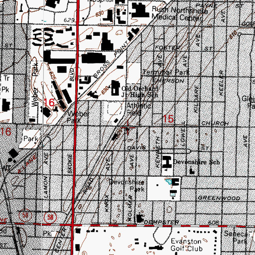 Topographic Map of Evanshire Presbyterian Church, IL
