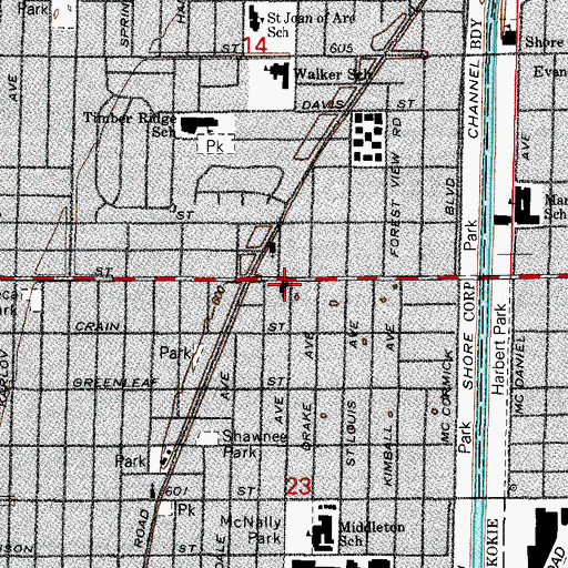 Topographic Map of Temple Beth Israel, IL