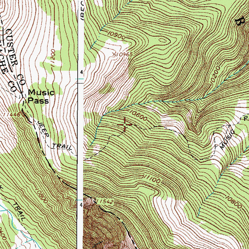 Topographic Map of Music Pass Trail, CO