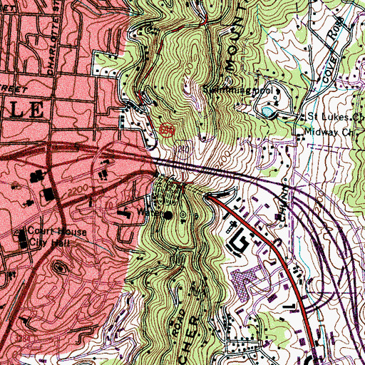Topographic Map of Beaucatcher Tunnel, NC