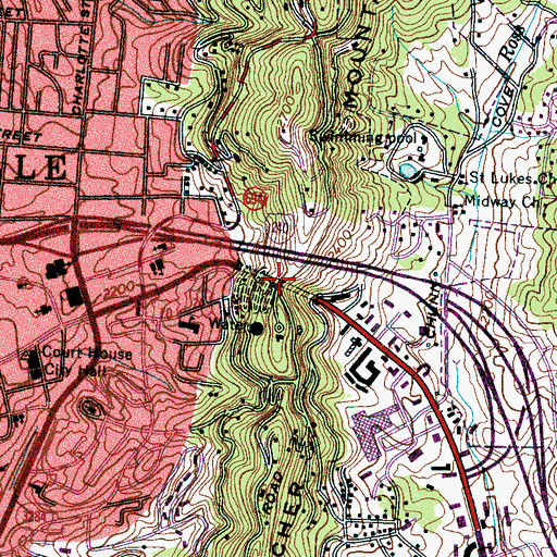 Topographic Map of Beaucatcher Tunnel, NC