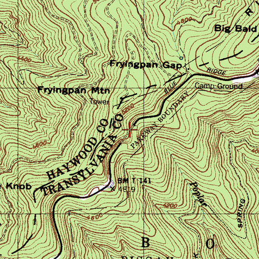 Topographic Map of Frying Pan Tunnel, NC