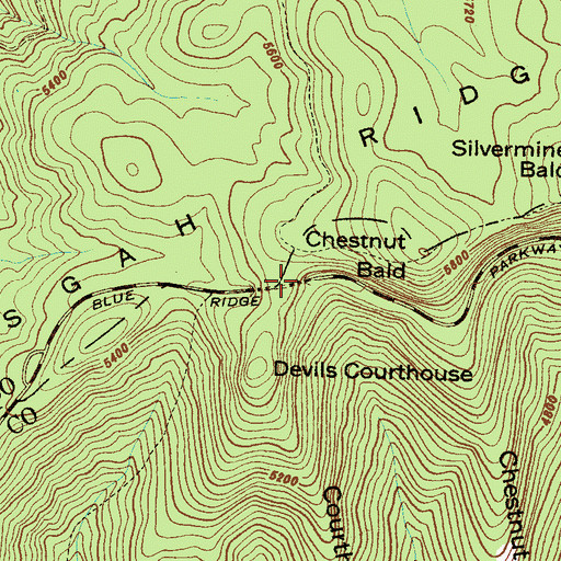 Topographic Map of Devil's Courthouse Tunnel, NC