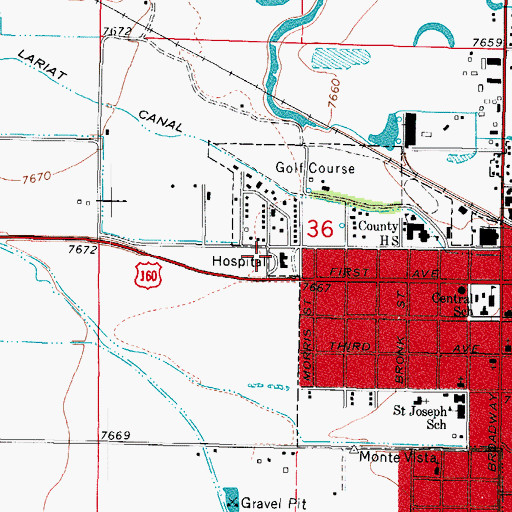 Topographic Map of City of Monte Vista Facilities Building, CO