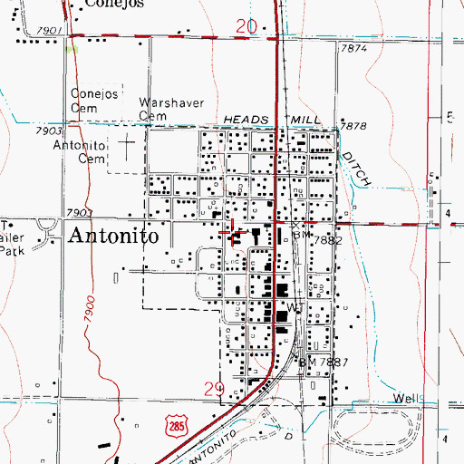 Topographic Map of Guadalupe Elementary School, CO