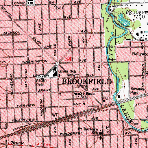 Topographic Map of Brookfield United Methodist Church, IL