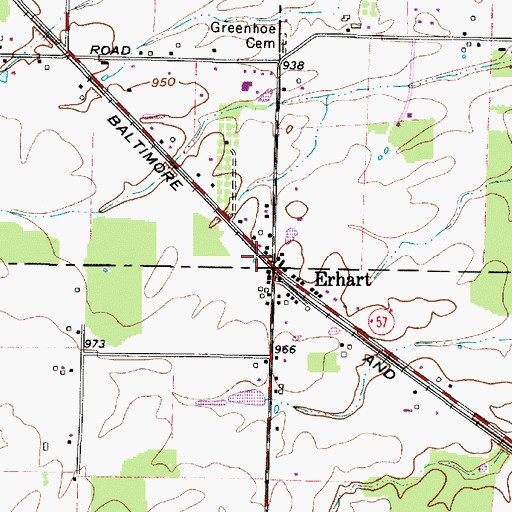 Topographic Map of Erhart Post Office (historical), OH