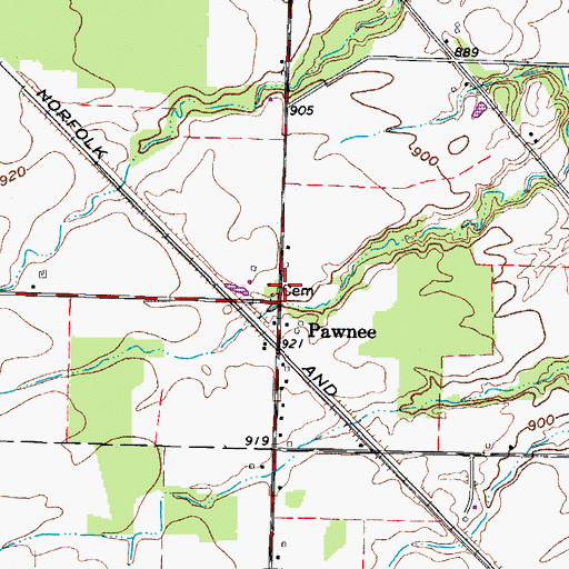 Topographic Map of Pawnee Post Office (historical), OH