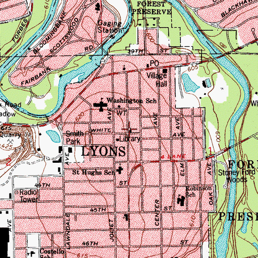 Topographic Map of Lyons Evangelical Free Church, IL