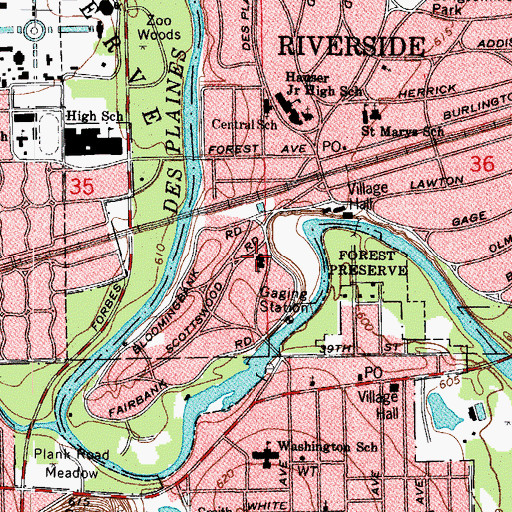 Topographic Map of Riverside Presbyterian Church, IL