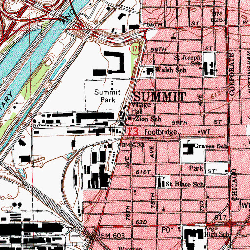 Topographic Map of Zion Evangelical Lutheran Church, IL