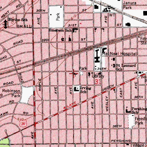 Topographic Map of First Baptist Church, IL