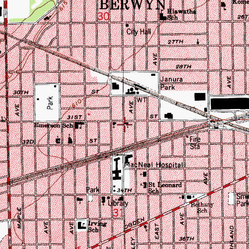Topographic Map of First Lutheran Church, IL