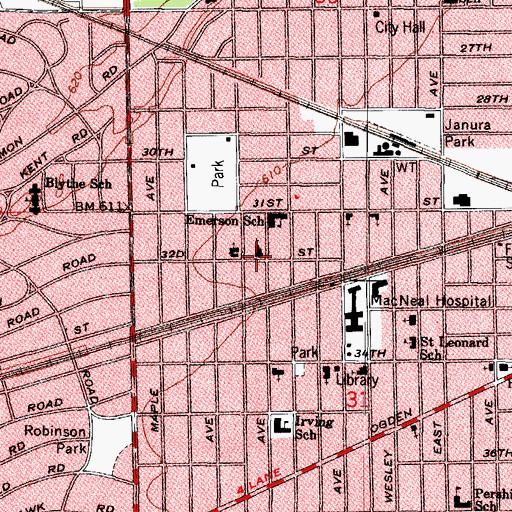 Topographic Map of Presbyterian Church of Berwyn, IL