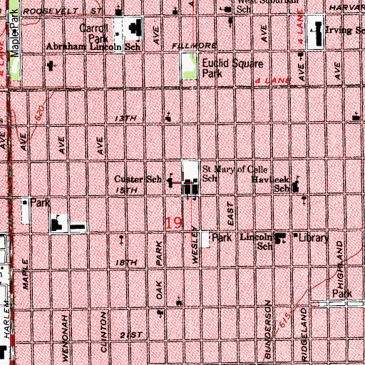 Topographic Map of Saint Mary of Celle Church, IL