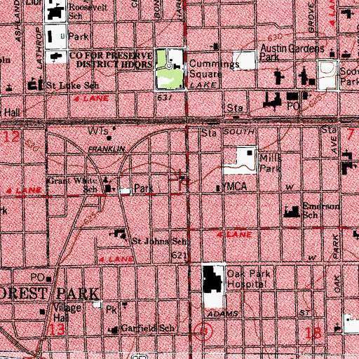 Topographic Map of Forest Park Baptist Church, IL