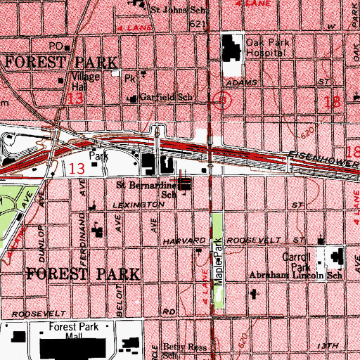 Topographic Map of Saint Bernardines Church, IL