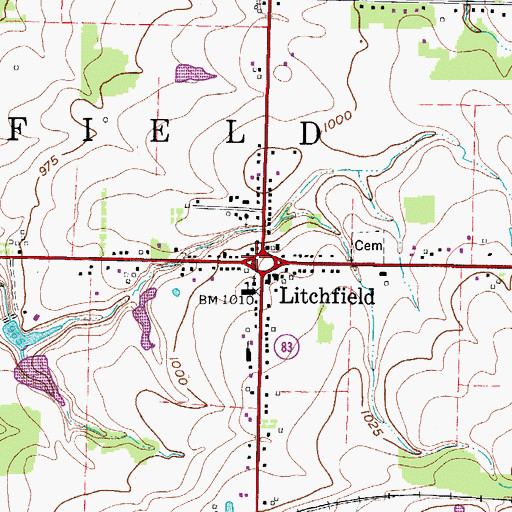 Topographic Map of Litchfield Post Office, OH
