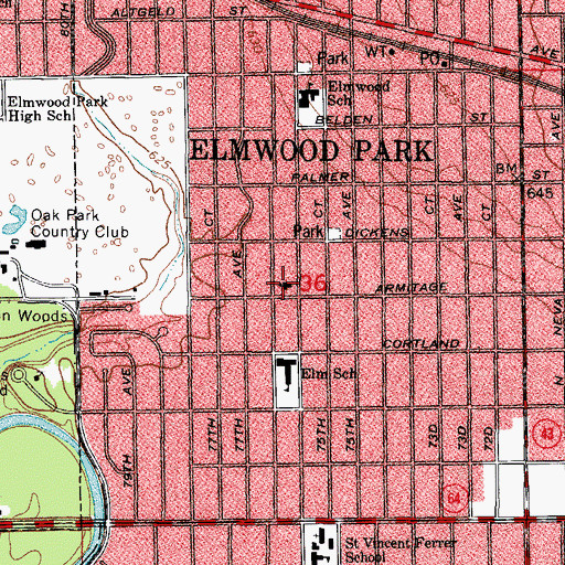 Topographic Map of Elmwood Park Presbyterian Church, IL