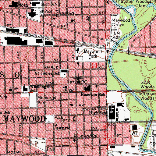 Topographic Map of First Baptist Church, IL