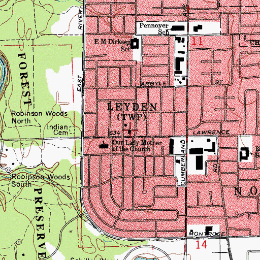 Topographic Map of Zion Evangelical Lutheran Church, IL