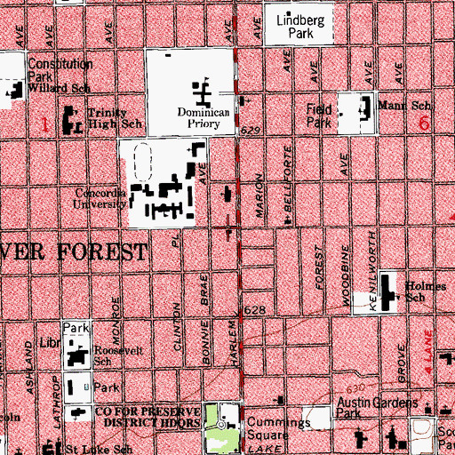 Topographic Map of First Church of Christ Scientist, IL