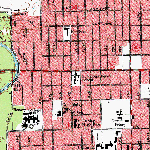 Topographic Map of Saint Vincent Ferrer Church, IL