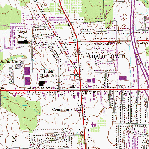 Topographic Map of Austintown Post Office (historical), OH