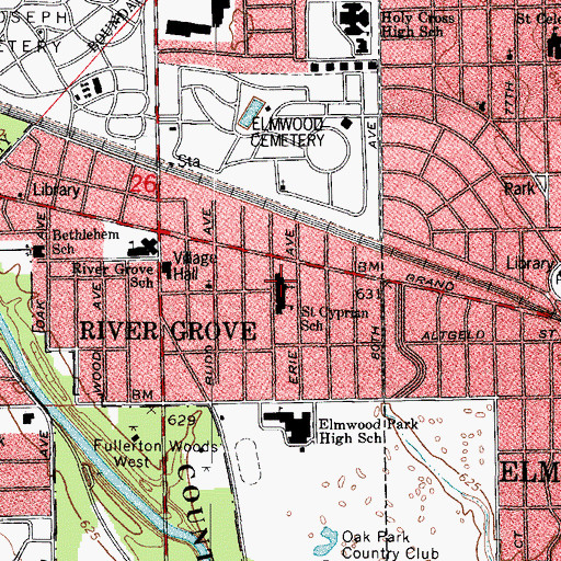 Topographic Map of Saint Cyprian Church, IL