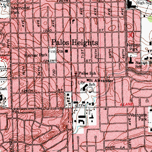 Topographic Map of Palos Evangelical Lutheran Church, IL