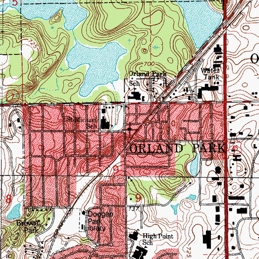 Topographic Map of Orland Park United Methodist Church, IL