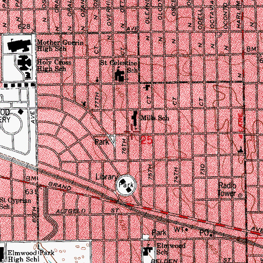 Topographic Map of Mills Park, IL